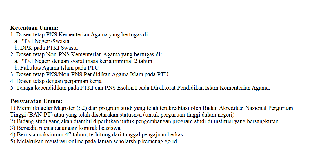 persyaratan umum beasiswa kemenag